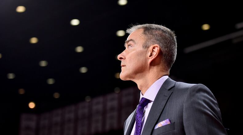 Wright State University head men’s basketball coach Scott Nagy walks on to the court before their game against Miami University Tuesday, Nov. 14 at Millett Hall in Oxford. NICK GRAHAM/STAFF
