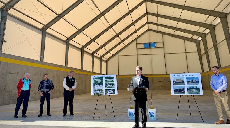 Beavercreek recently completed a new and upgraded salt barn for its public service department, expected to improve winter weather responses this year. LONDON BISHOP/STAFF