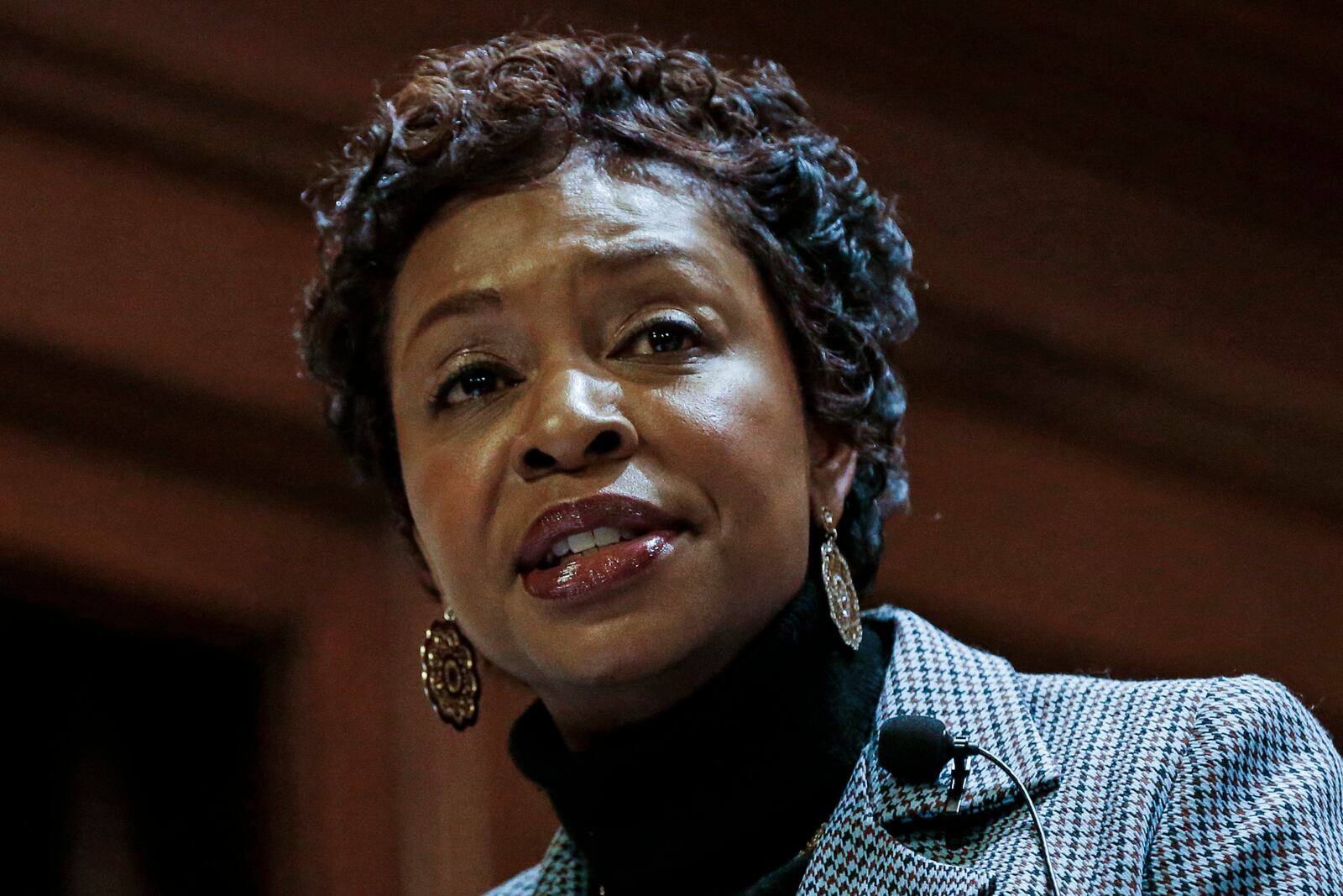 FILE - Rep. Yvette Clarke, D-N.Y. speaks during a Community Town Hall on Feb. 22, 2017, in the Brooklyn borough of New York. (AP Photo/Frank Franklin II, File)