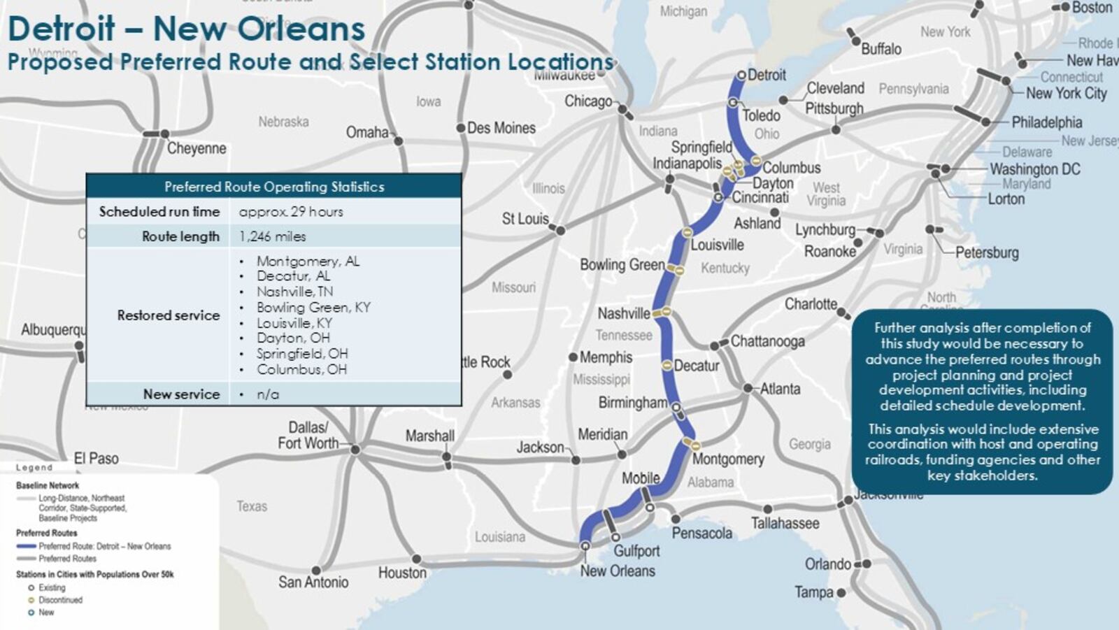 A study by the Federal Railroad Administration proposes creating a new long-distance passenger rail route connecting Detroit to New Orleans, with possible stops and service in Dayton and Springfield, Ohio. CORNELIUS FROLIK / STAFF