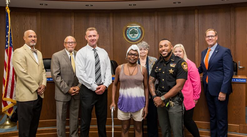 Harrison Township Fiscal Officer Craig Jones, Trustee Roland Winburn, Fire Chief Mike Crist, Tomasina Barfield, Trustee Georgeann Godsey, Javan Richardson, Trustee Danielle Bradley and Administrator Kris McClintick. | Ken Jarosik, Harrison Twp. Communications Manager