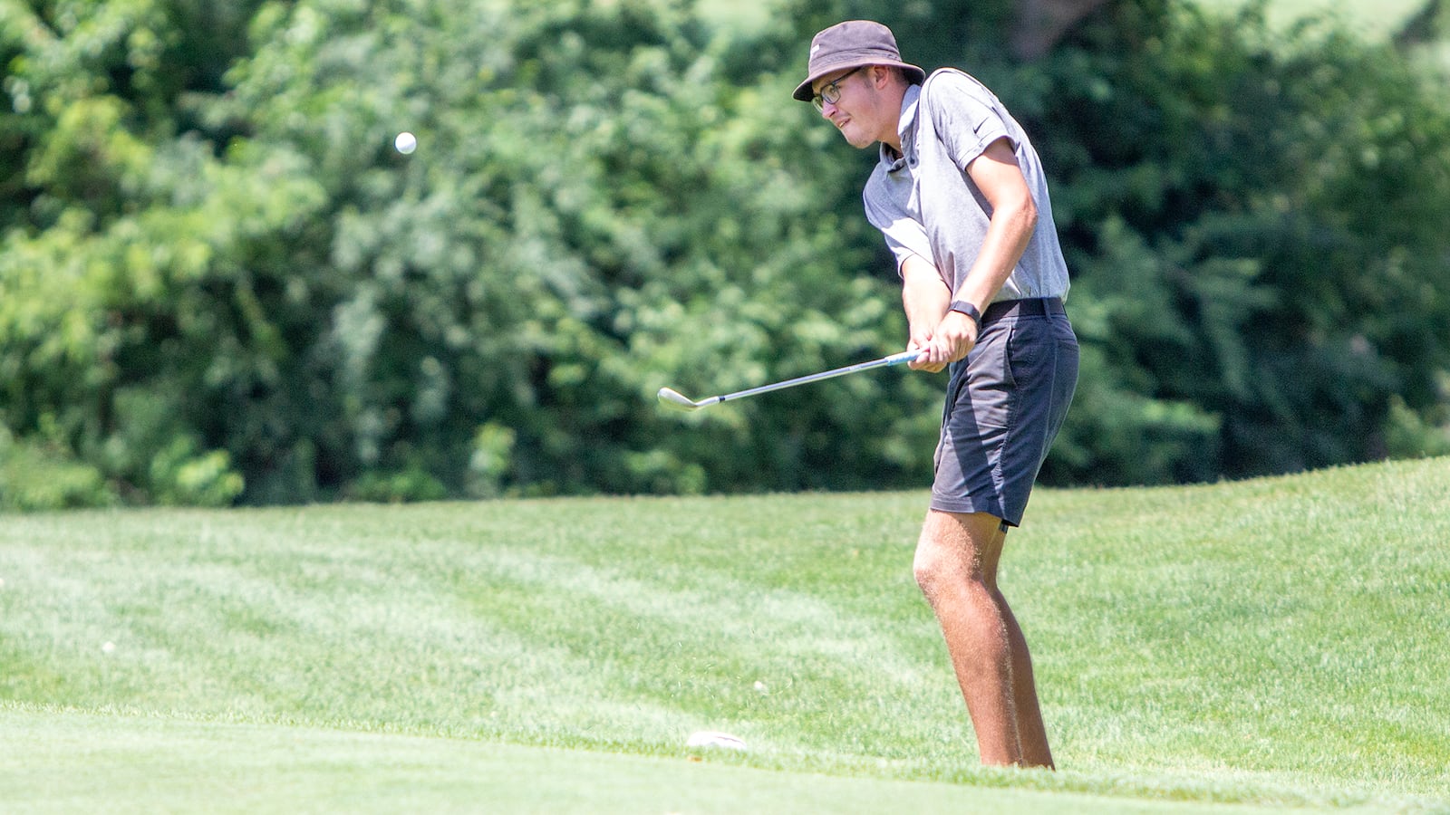 Runner-up Timmy Hollenbeck chips onto a green during the final round of 102nd Metro at Miami Valley Golf Club on Sunday. Jeff Gilbert/CONTRIBUTED
