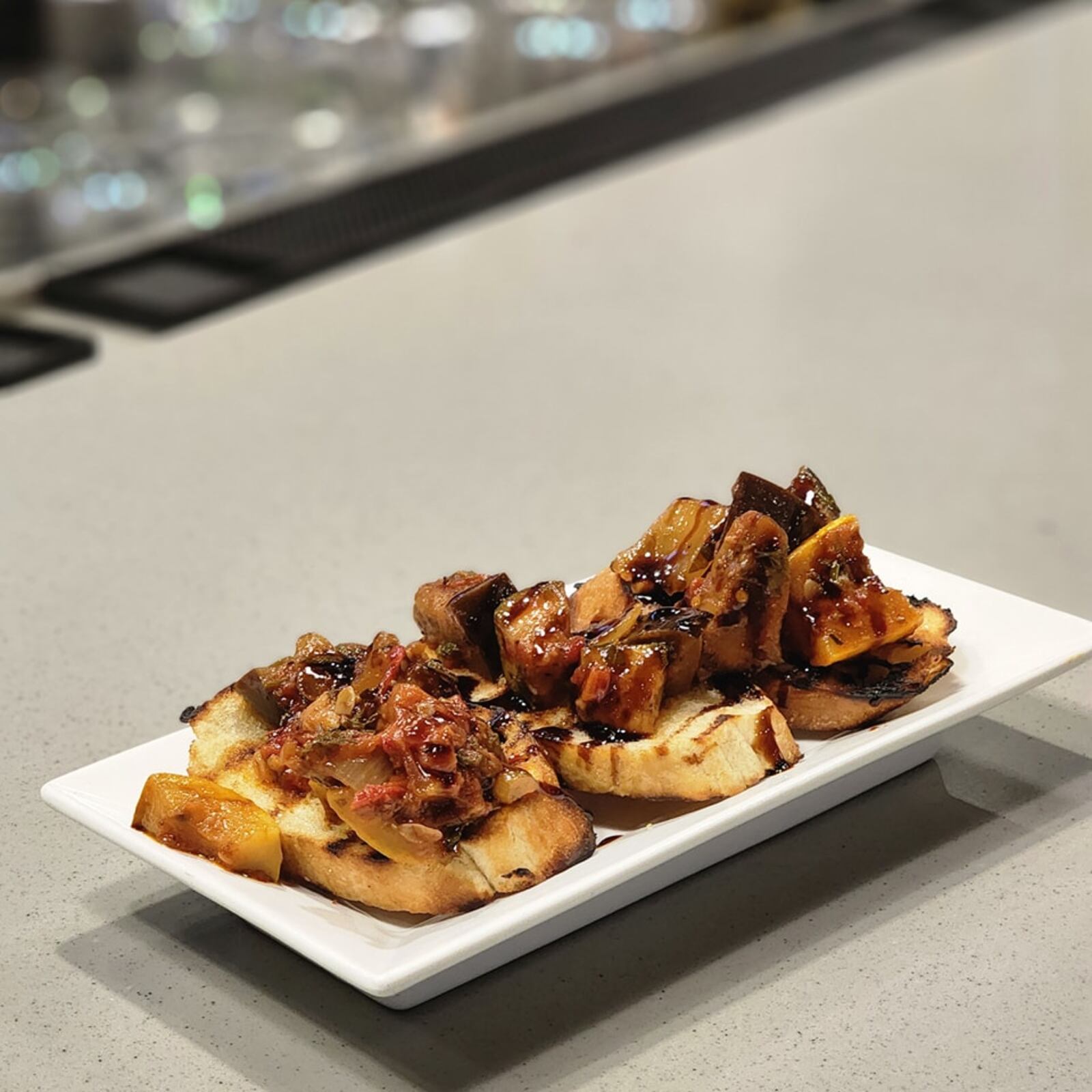 Roasted vegetable bruschetta is a feature on Loose Ends Brewing Company's menu. CONTRIBUTED