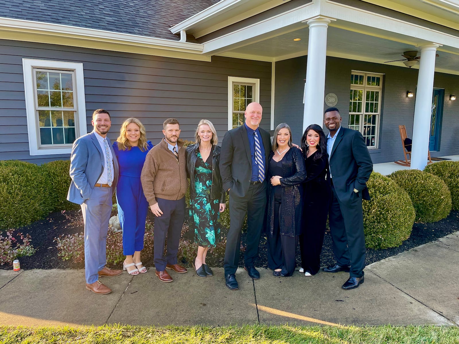 The Thompson family at a family wedding in 2023. Left to Right son Brooks and his wife Brooke, son in law Neal and daughter Madeson, Tom and Tiffany Thompson, daughter in law Christina and son Romain. CONTRIBUTED