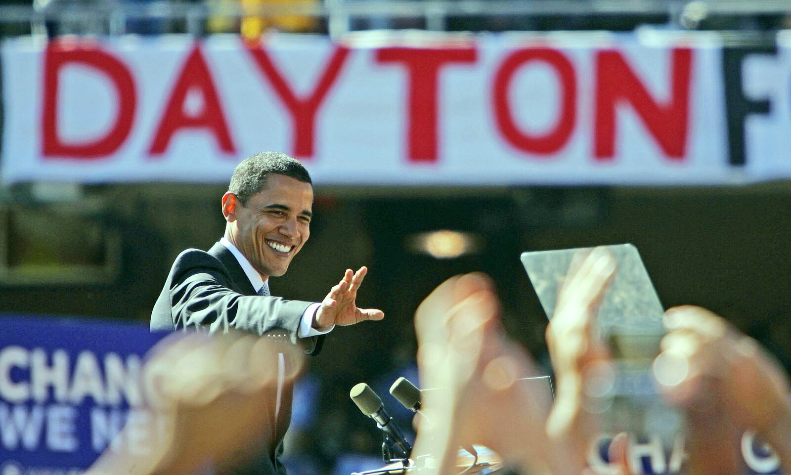 Presidential candidate Barack Obama speaks to a large crowd at Fifth Third Field on Oct. 9, 2008. DAYTON DAILY NEWS ARCHIVE