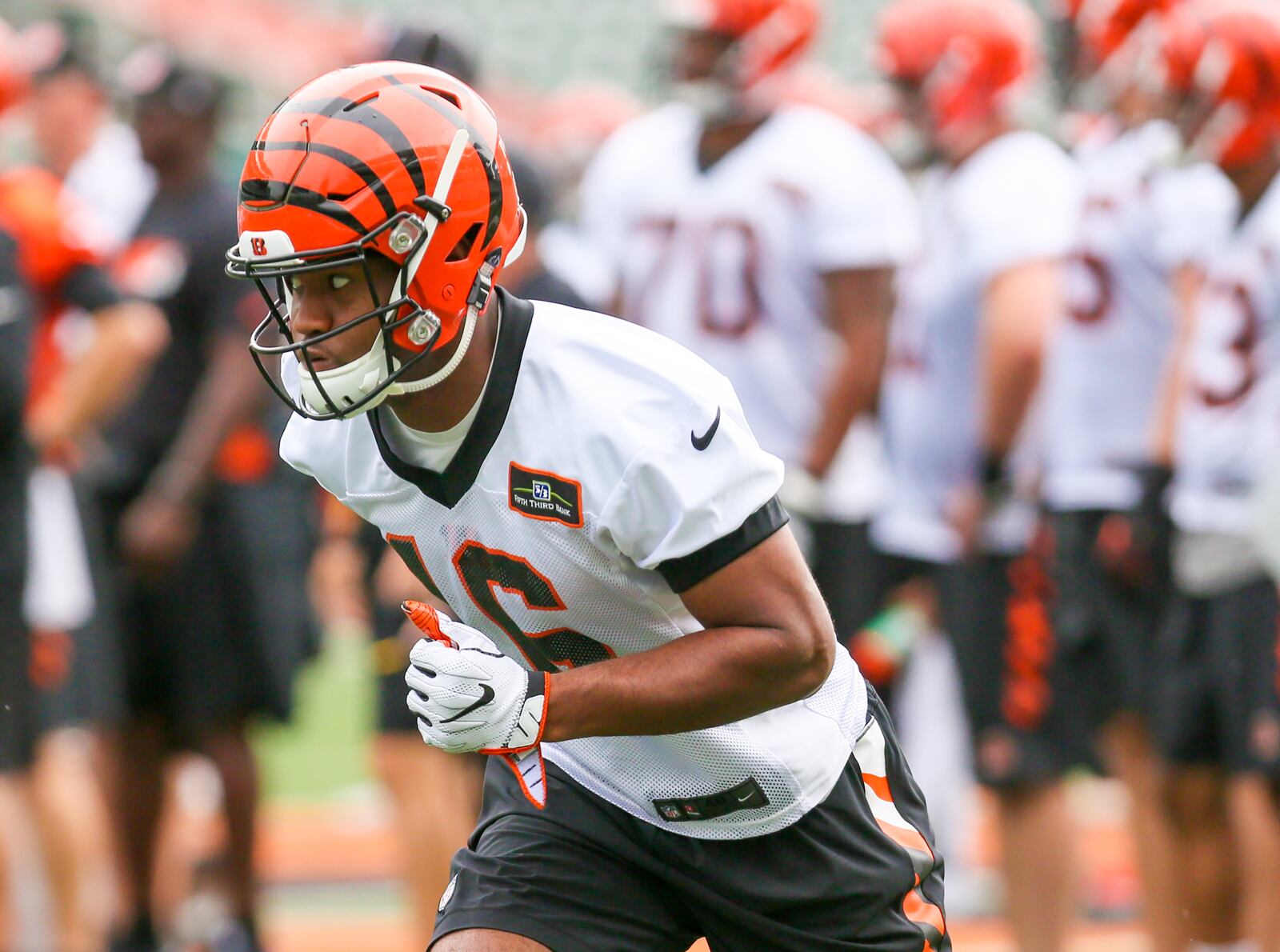 Bengals wide receiver Cody Core (16) participates in a team practice at Paul Brown Stadium, Tuesday, June 13, 2017. GREG LYNCH / STAFF