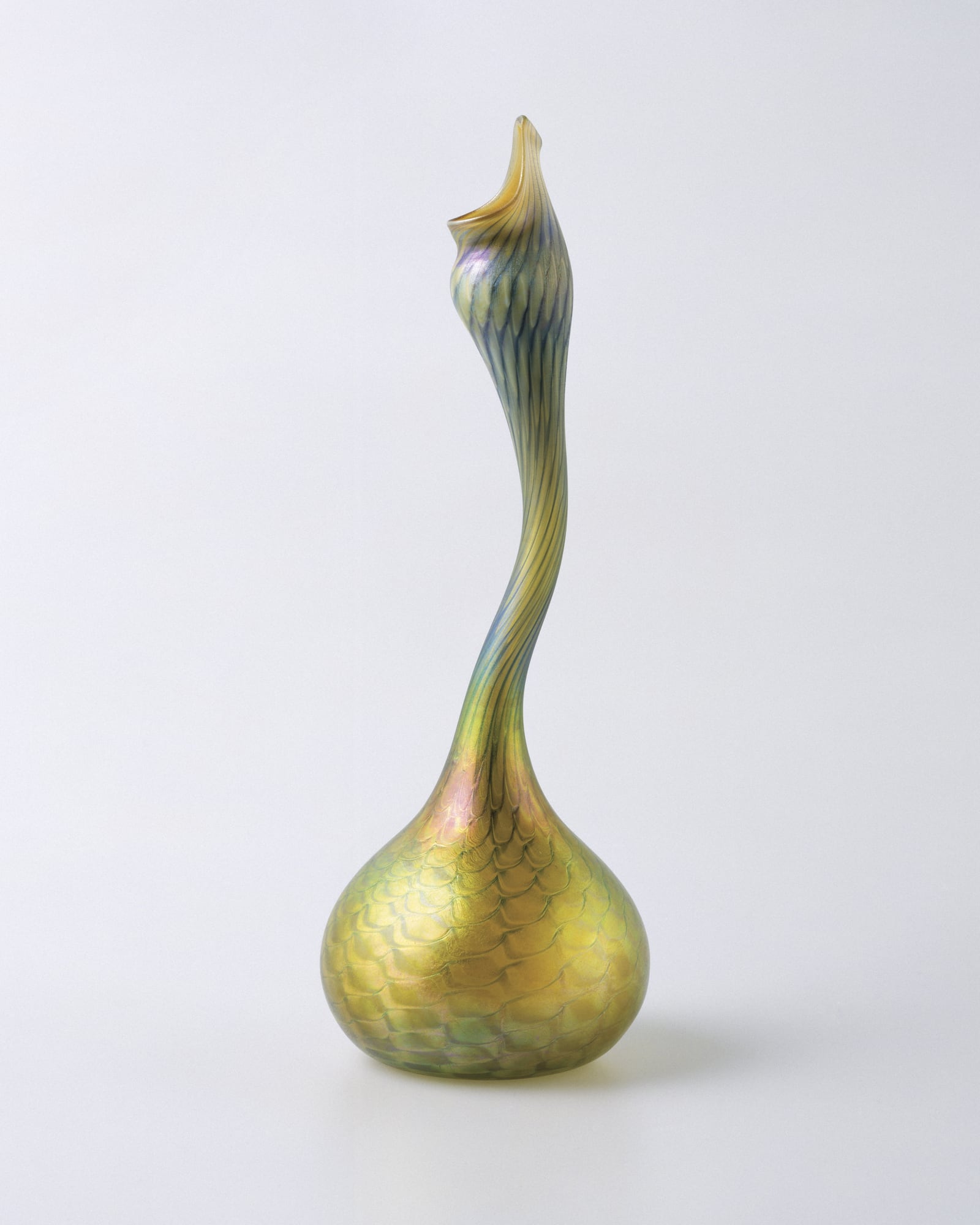 Tiffany furnaces, Gooseneck Sprinkler, about 1902, blown glass, 12 × 4 1/8 in., Gift of Walter P. Chrysler, Jr., Image courtesy of the Chrysler Museum of Art, Photograph by Edward Pollard, copyright Tiffany Furnaces. CONTRIBUTED