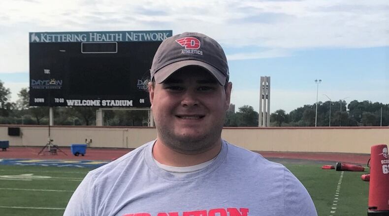 Football player Ryan Culhane Student is a member of the Student Athletic Advisory Committee at the University of Dayton. Proceeds from UD’s Dayton Strong t-shirts — an idea generated by SAAC — will go to the Dayton Foundation for victims of the Oregon District shooting and the tornadoes that ravaged the area on Memorial Day. Tom Archdeacon/CONTRIBUTED
