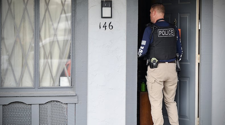 Police force guests at the Rodeway Inn, 185 Byers Road, Miamisburg, to pack up and leave Monday, Oct. 30, 2023. The city of Miamisburg got a court order to shutter the motel, citing drugs and crime. MARSHALL GORBY / STAFF