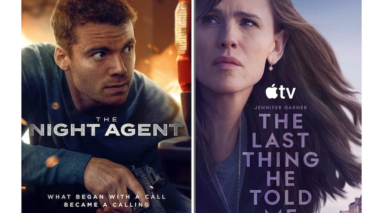 This combination of images show promotional art for "The Night Agent," left, and "The Last Thing He Told Me." (Netflix/Apple TV via AP)