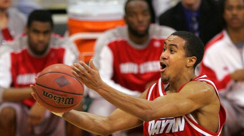UD’s Brian Roberts drives to the hoop against Ohio State during the NIT quarterfinals in 2008. Photo by Jim Witmer