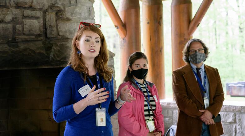 Generation Dayton hosted the Dayton Daily News for their Speaker Series event located in the Paw Paw Shelter at Hills & Dales MetroPark in Kettering on Thursday, April 29, 2021. Speakers on the panel were as follows: Emily Broughton, Marketing & Communications Manager for Cox First Media, Sarah Franks, Reporter for Dayton.com, Samantha Sommer, Investigative & Community Impact Director for the Dayton Daily News and Josh Sweigart, Investigative Reporter for the Dayton Daily News. TOM GILLIAM/CONTRIBUTING PHOTOGRAPHER