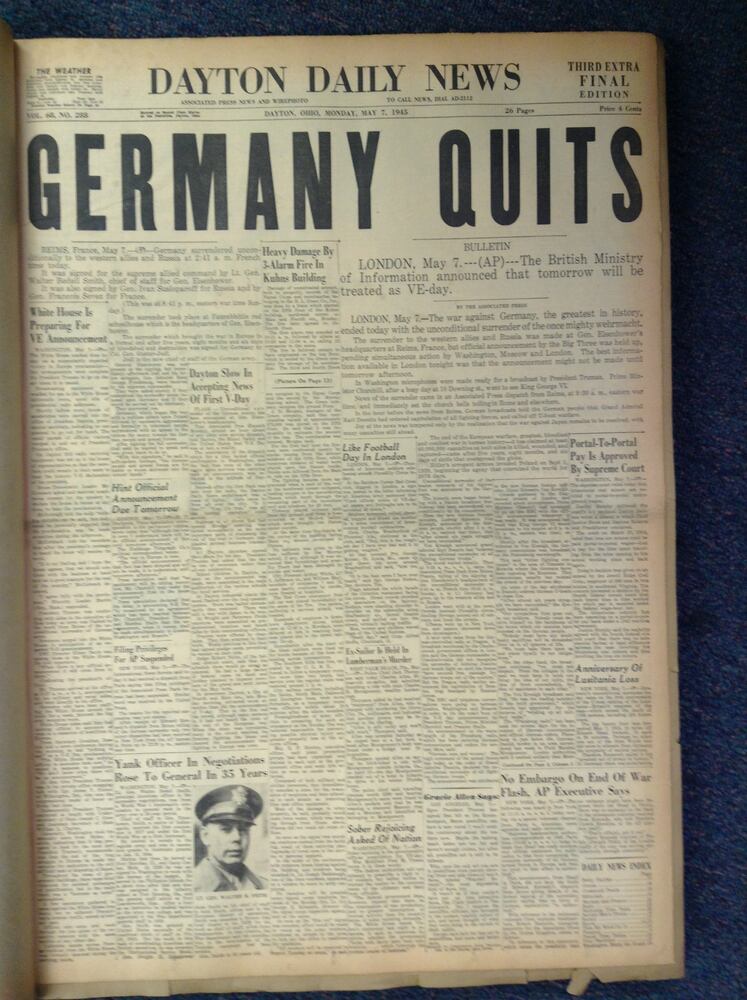 WWII front pages: Dayton Daily News May 7, 1945