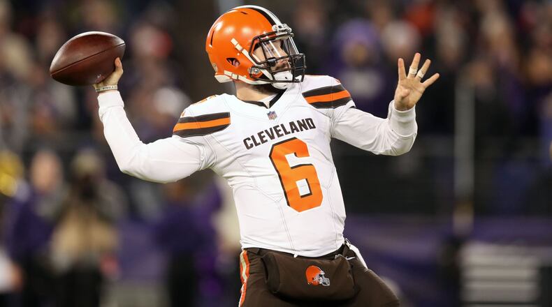 BALTIMORE, MARYLAND - DECEMBER 30: Quarterback Baker Mayfield #6 of the Cleveland Browns throws the ball in the third quarter against the Baltimore Ravens at M&T Bank Stadium on December 30, 2018 in Baltimore, Maryland. (Photo by Rob Carr/Getty Images)