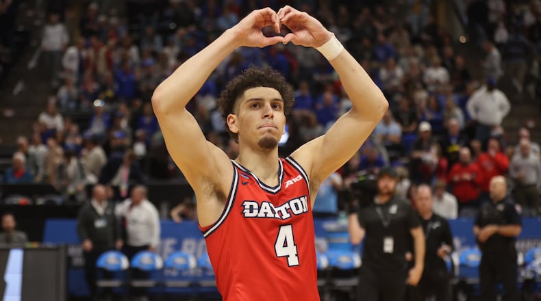 Dayton's Koby Brea leaves the court after a loss to Arizona in the second round of the NCAA tournament on Saturday, March 23, 2024, at the Delta Center in Salt Lake City, Utah. David Jablonski/Staff