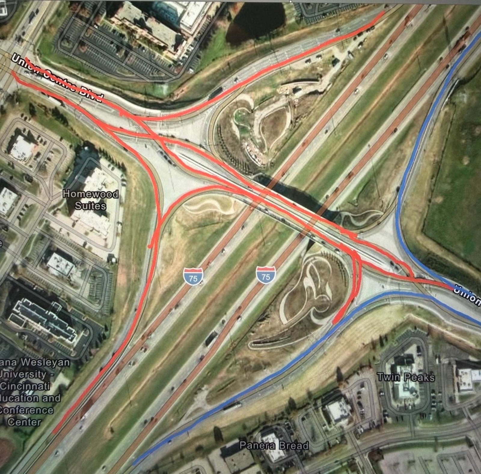 The southbound I-75 entrance and exit ramps to and from Union Centre Boulevard remain closed; the northbound I-75 entrance and exit ramps to and from Union Centre Boulevard are open. CONTRIBUTED