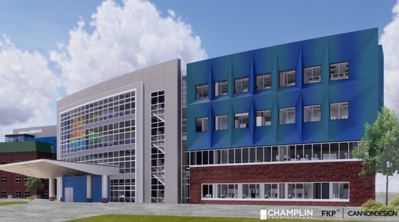Dayton Children's Hospital announced the construction of a five-story specialty care outpatient center projected to open in 2023. Rendering courtesy Dayton Children's Hospital.