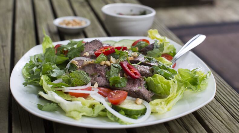 Thai Grilled Beef Salad on May 24, 2017. The dish is “one of the healthiest dishes on Planet Barbecue, ” says Steven Raichlen, author of “Barbecue Sauces Rubs and Marinades — Bastes, Butters, and Glazes, Too!” (Kathleen Galligan/Detroit Free Press/TNS)