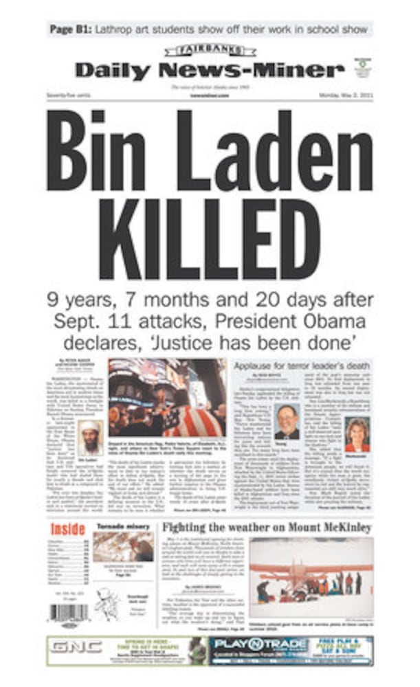 Newspapers report Osama bin Laden's death