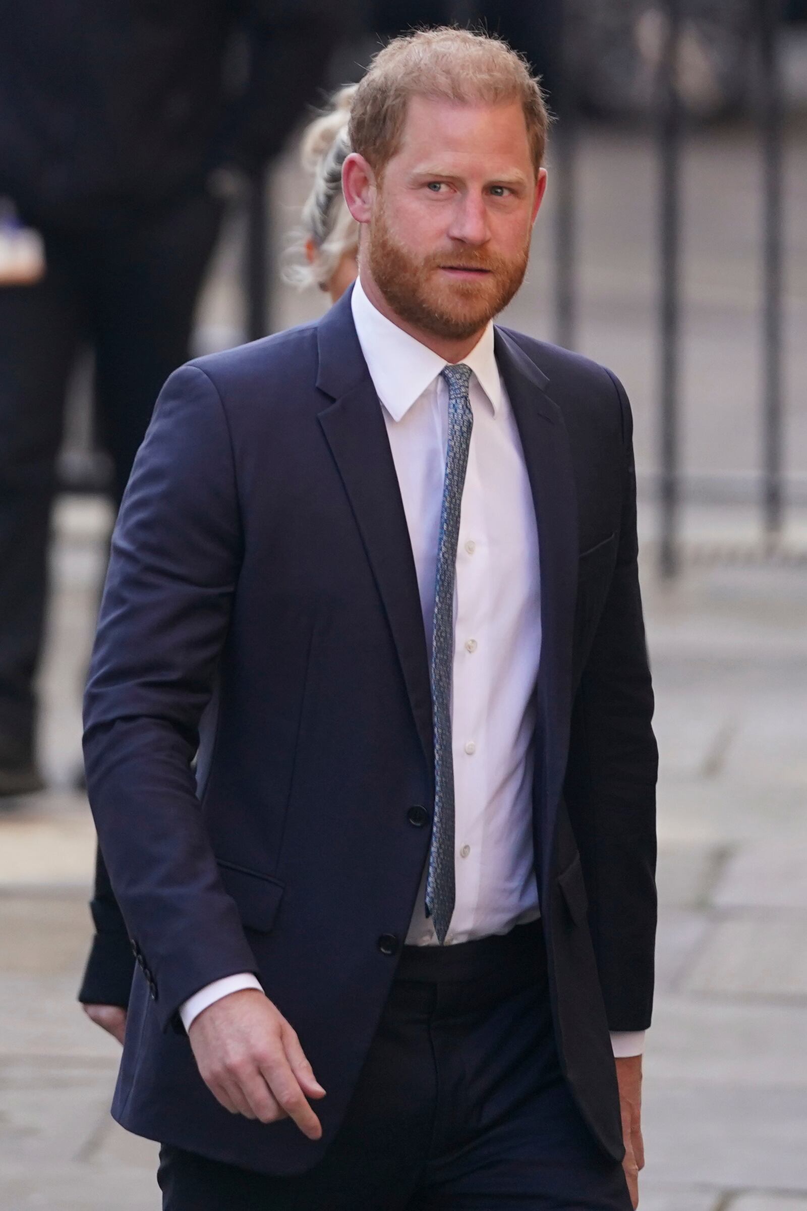 Britain's Prince Harry arrives at the High Court in London, England, Tuesday, April 8, 2025. (AP Photo/Alberto Pezzali)