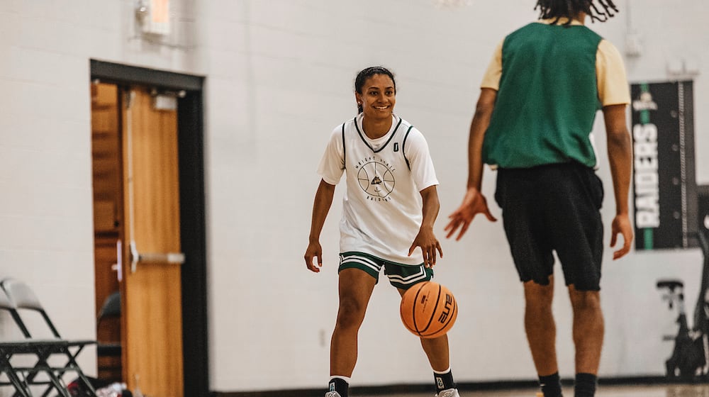Wright State University's Breezie Williams dribbles the ball down the floor during a practice earlier this year. WRIGHT STATE ATHLETICS / CONTRIBUTED PHOTO
