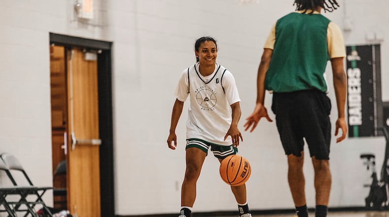 Wright State University's Breezie Williams dribbles the ball down the floor during a practice earlier this year. WRIGHT STATE ATHLETICS / CONTRIBUTED PHOTO