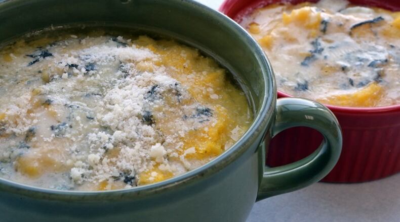 Polenta with gorgonzola is heated in the microwave oven to melt the cheese on top. (J.B. Forbes/St. Louis Post-Dispatch/TNS)