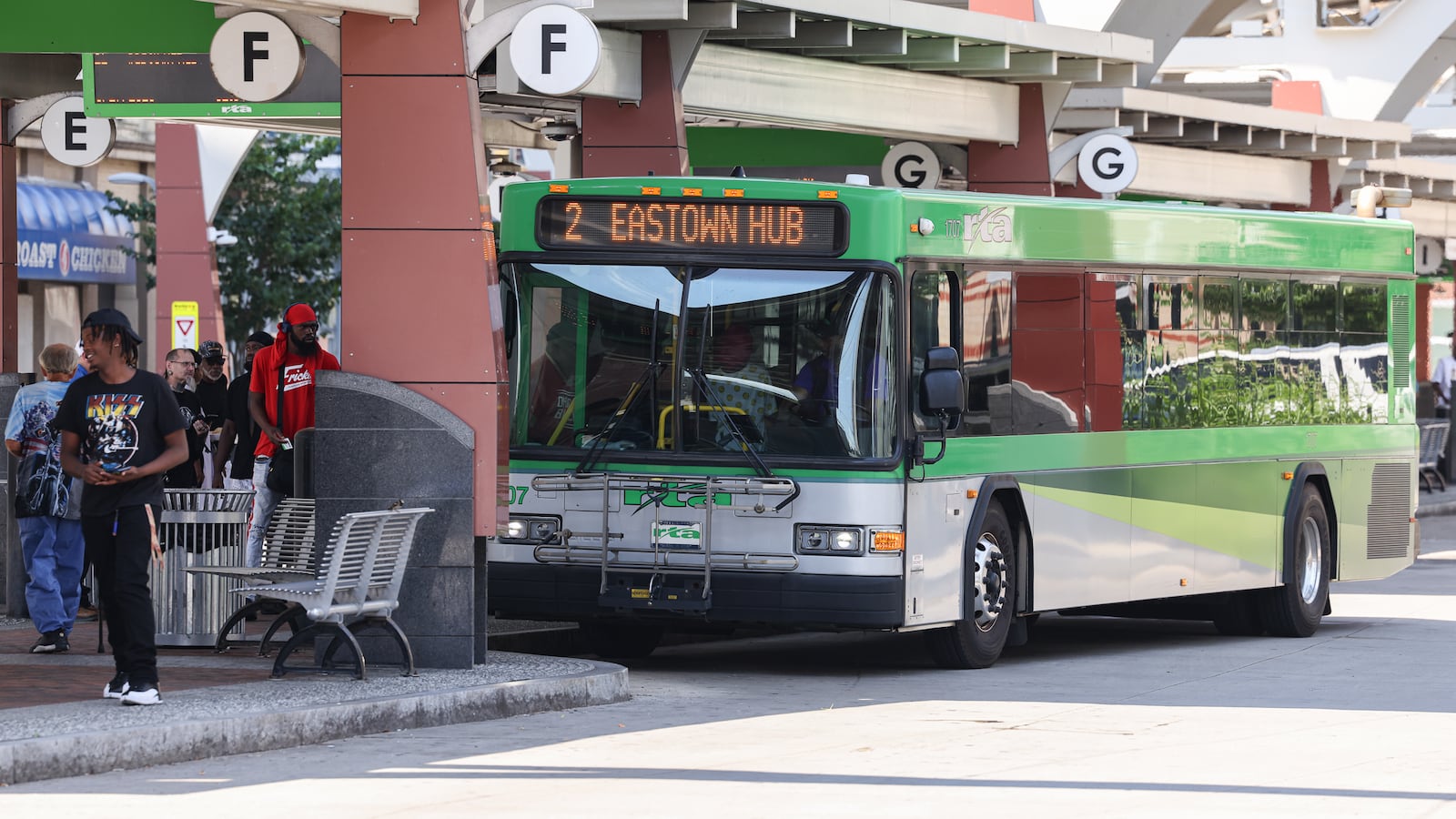 Passengers enter a Greater Dayton RTA bus at Wright Stop Plaza Transit Center on Friday, June 27. BRYANT BILLING / STAFF