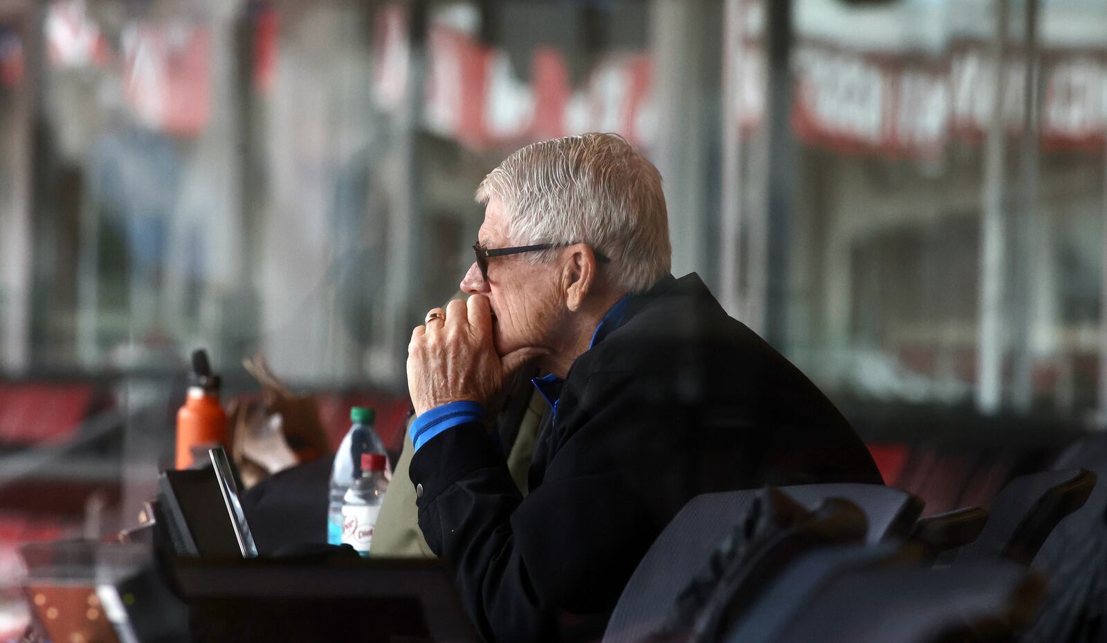 Dayton Daily News Hall of Fame baseball writer Hal McCoy sits in the press box on Opening Day before a game between the Reds and the Giants at Great American Ball Park on Thursday, March 27, 2025, in Cincinnati. David Jablonski/Staff