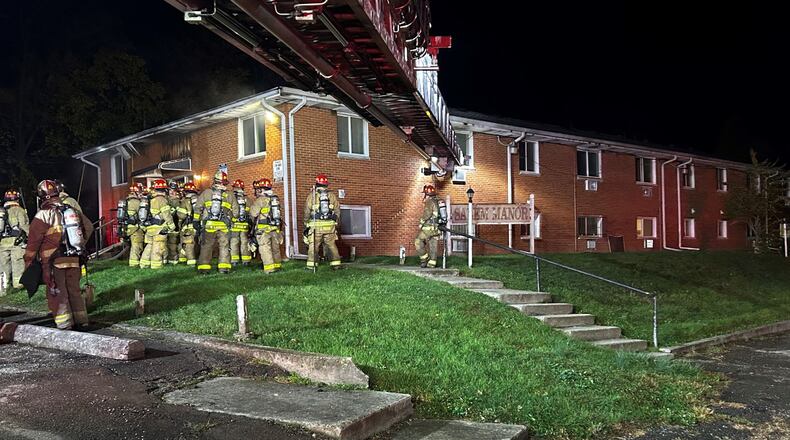 A fire at an apartment building in the 2900 block of Prescott Avenue on Friday, Nov. 1, 2024, sent two people to the hospital for further evaluation and displaced tenants. Photo courtesy the Dayton Fire Department.
