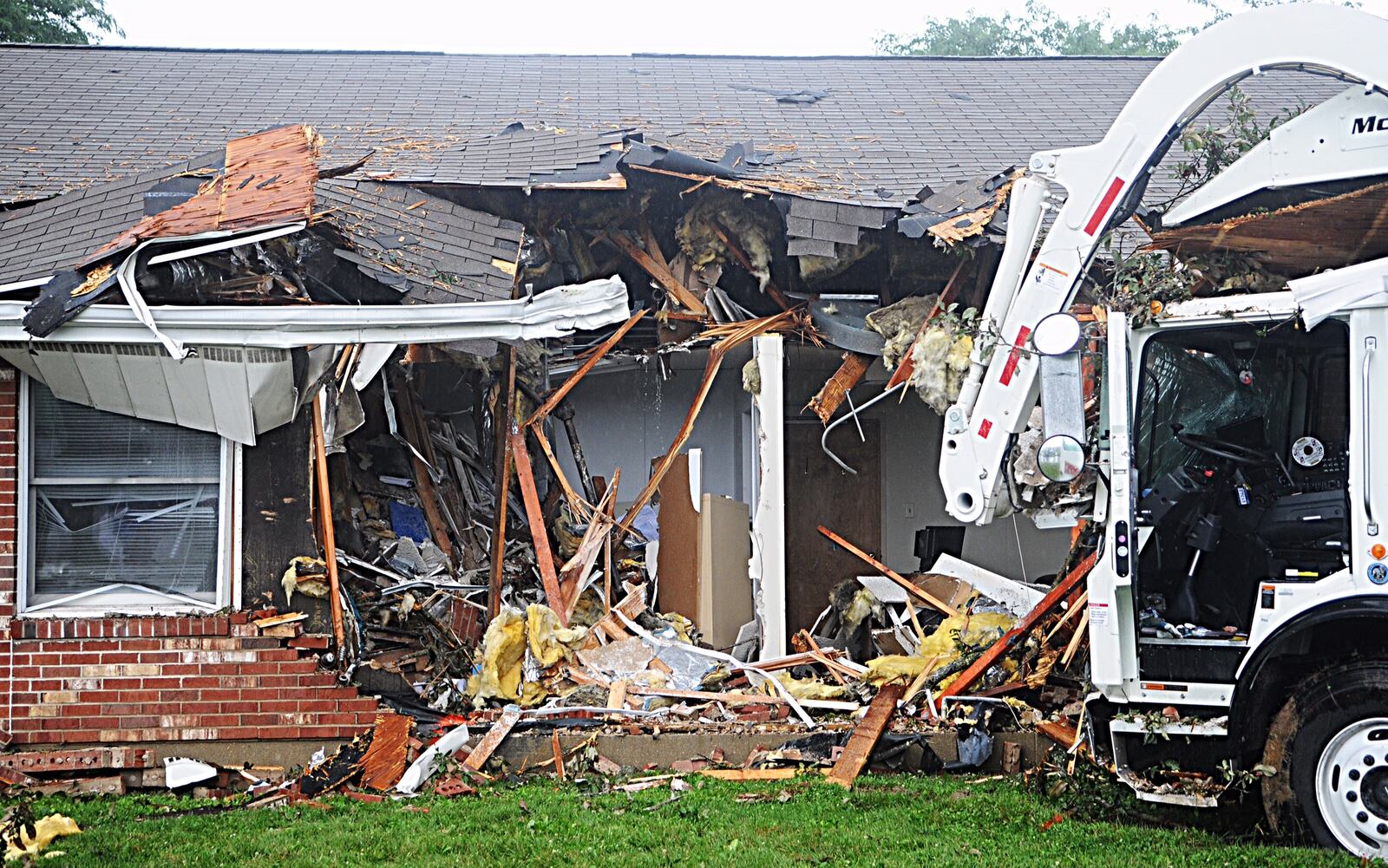This is the damage done to the Greenwood Manor Nursing Home in Xenia when a Rumpke trash truck crashed into it Thursday morning. (Marshall Gorby/Staff)