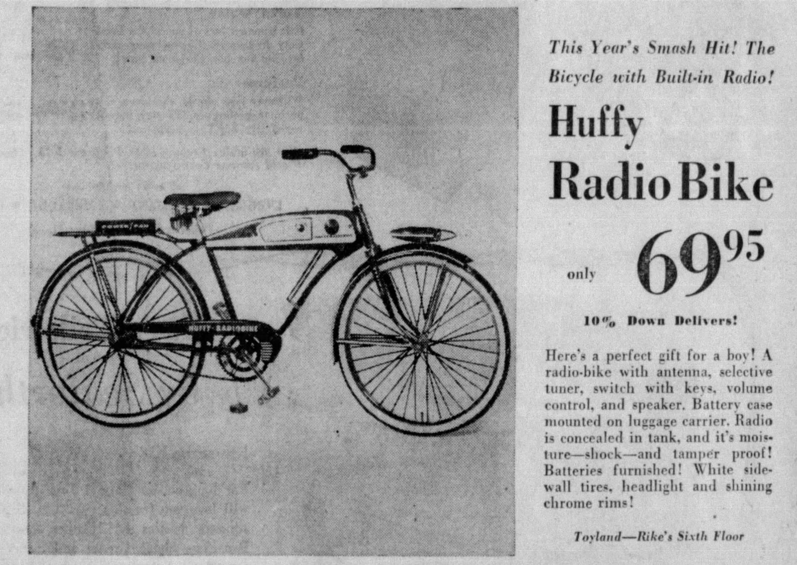 A Huffy Radio Bike ad from a 1956 edition of the Dayton Daily News.