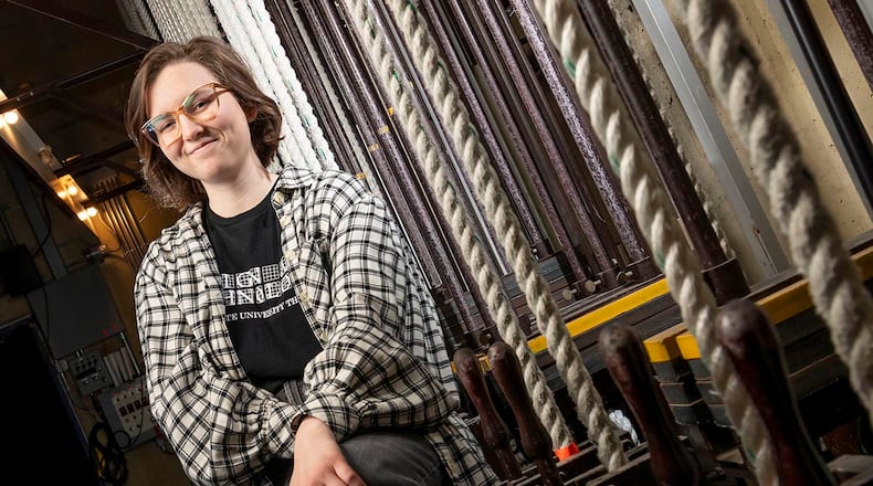 Design and technology student Anna Hunter works behind the scenes designing sets, making props and managing the stage during Wright State theatre productions.
Photo Credit: Wright State University/Bob Mihalek