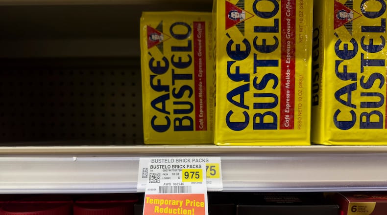 Coffee is for sale at a grocery store Monday, Feb. 9, 2026, in Chicago. (AP Photo/Erin Hooley)