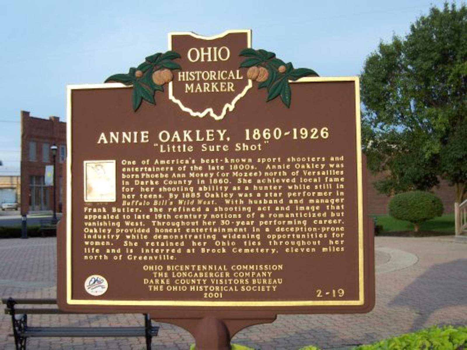 Annie Oakley Historical Marker in Greenville. Source: RemarkableOhio.org