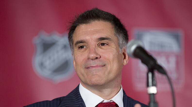 FILE - In this Sept. 27, 2013 file photo, Vincent Viola talks to the media about the future of the Florida Panthers during a press conference in Sunrise, Fla. President-elect Donald J. Trump has picked Viola as secretary of the Army. Viola is the founder of several businesses, including Virtu Financial, an electronic trading firm, and owns the National Hockey League’s Florida Panthers. He is a past chairman of the New York Mercantile Exchange. (AP Photo/J Pat Carter)