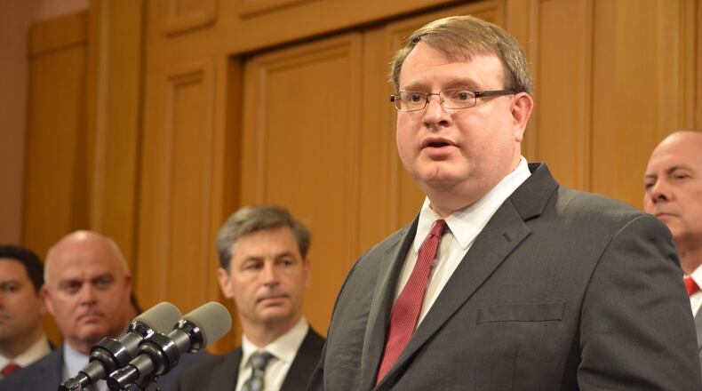 Ohio Senate President Larry Obhof, R-Medina, and his Republican colleagues outline their top priorities for the 2019-20 legislative session. Photo by Laura Bischoff