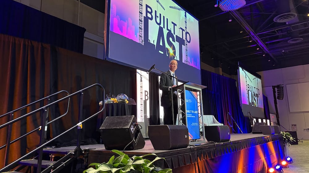 Jeff Hoagland welcomes a standing-room-only audience to the Dayton Development Coalition's 2025 annual meeting at the Dayton Convention Center on Wednesday Feb. 4, 2026. Hoagland is president and CEO of the coalition. THOMAS GNAU/STAFF