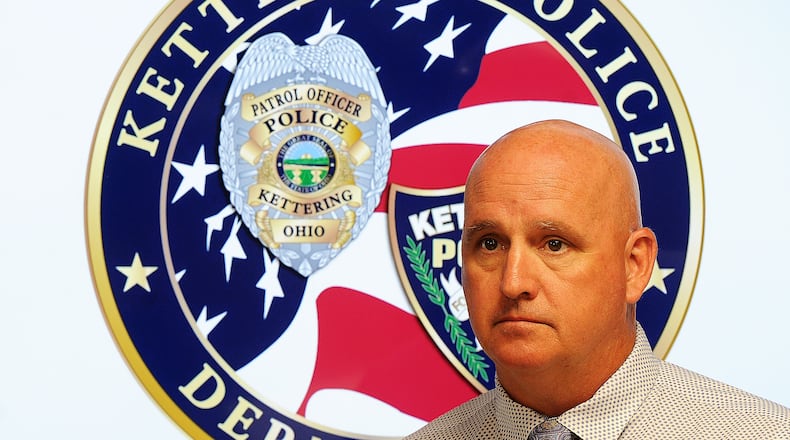 Kettering police Chief Chip N. Protsman held a press conference Wednesday, July 31, 2023, on the city's second homicide of the year. MARSHALL GORBY\STAFF