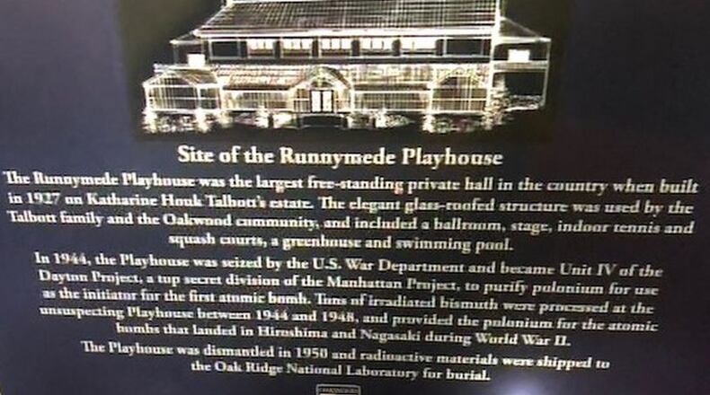 This is one example of the types of historical markers the Oakwood Historical Society plans to erect starting this year, the 150th anniversary of the Town of Oakwood. NICK BLIZZARD/STAFF