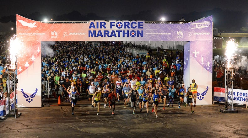 Runners take off at the start of the 2019 Air Force Marathon on Wright-Patterson Air Force Base. More than 12,700 competitors and 2,600 volunteers from all 50 states and 15 different countries took part in the event’s 23rd year. U.S. AIR FORCE PHOTO/WESLEY FARNSWORTH