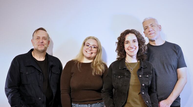 Yellow Springs-based musician Kyleen Downes (second from right) celebrates the new single, “Left on the Pavement,” at Yellow Cab Tavern in Dayton on Saturday, Jan. 27. It was recorded with (left to right) Jim MacPherson (drums), Gabriella Erbacher (bass, vocals) and Nick Kizirnis (lead guitar).