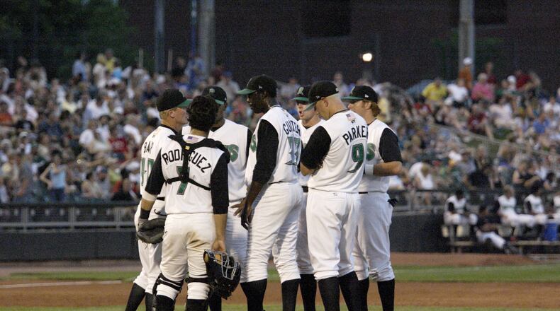 After Beloit scores four runs in the fifth inning, the Dragon's have a conference on the mound as the Dayton Dragons play the Beloit Snappers at Fifth Third Field, Friday, August 3rd.