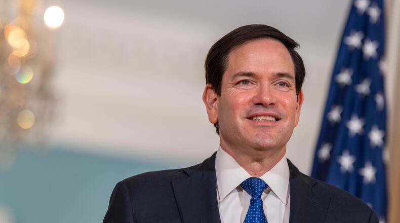 Secretary Marco Rubio meets with Belgian Foreign Minister Maxime Prévot at the State Department, Tuesday, Jan. 6, 2026 in Washington. (AP Phoro/Kevin Wolf)