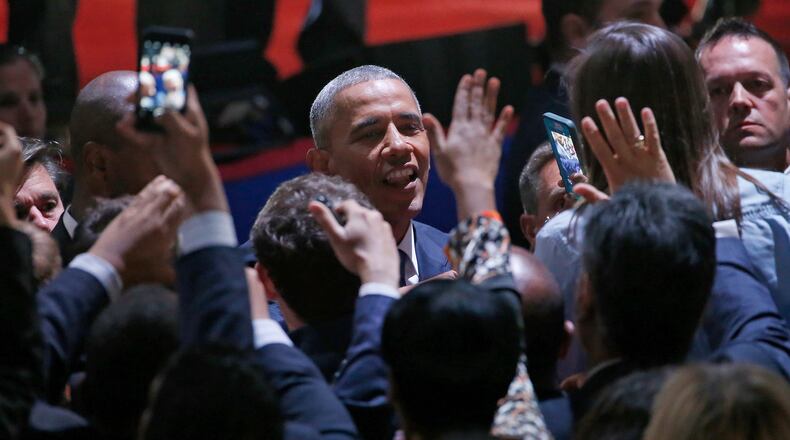 President Barack Obama talks to his supporters after giving his presidential farewell address at McCormick Place in Chicago, Tuesday, Jan. 10, 2017. (AP Photo/Nam Y. Huh)