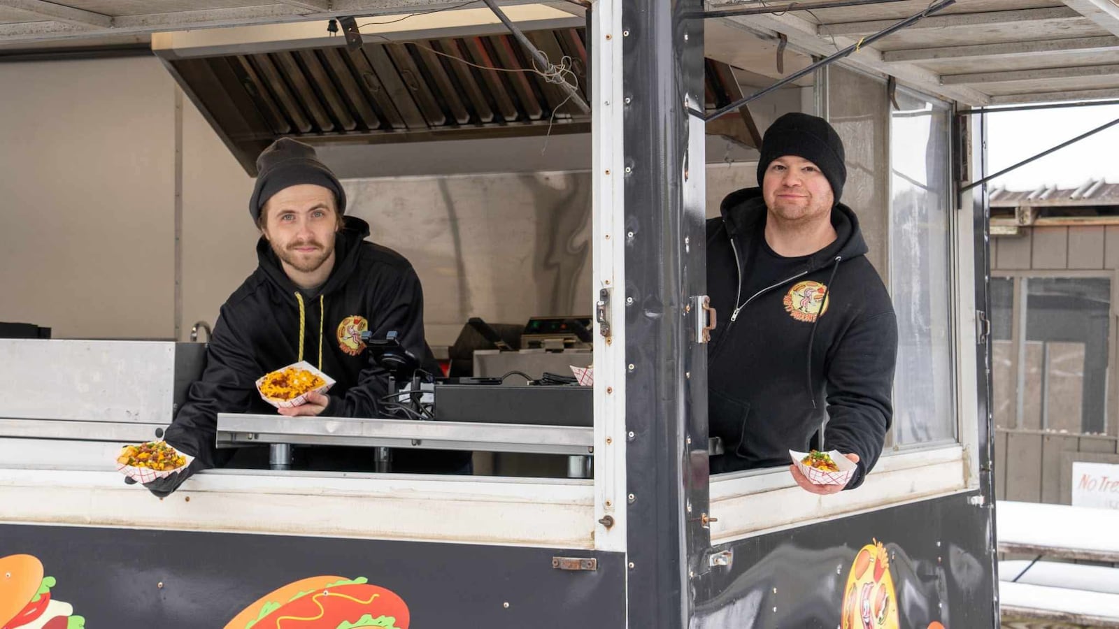 Tasty Bacon’s is a food truck offering smash burgers, hand dipped corn dogs, loaded potatoes and breakfast items. Pictured (left to right) are owners Jordan Zimmerman and John Hansen. (CONTRIBUTED PHOTO).