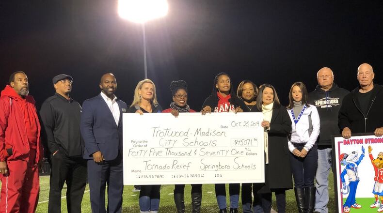 Springboro schools donated more than $45,000 to the Trotwood Madison School District to help with tornado relief.