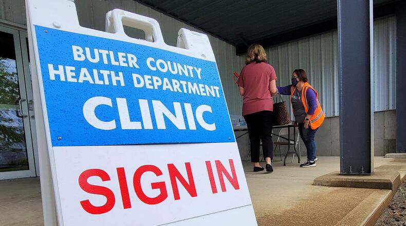 The Butler County Health Department with help from other agencies continues their COVID-19 vaccination clinics with Walk-in Wednesdays at the Butler County Fairgrounds in Hamilton. The clinic runs from 9 a.m. until noon on Wednesdays. NICK GRAHAM / STAFF