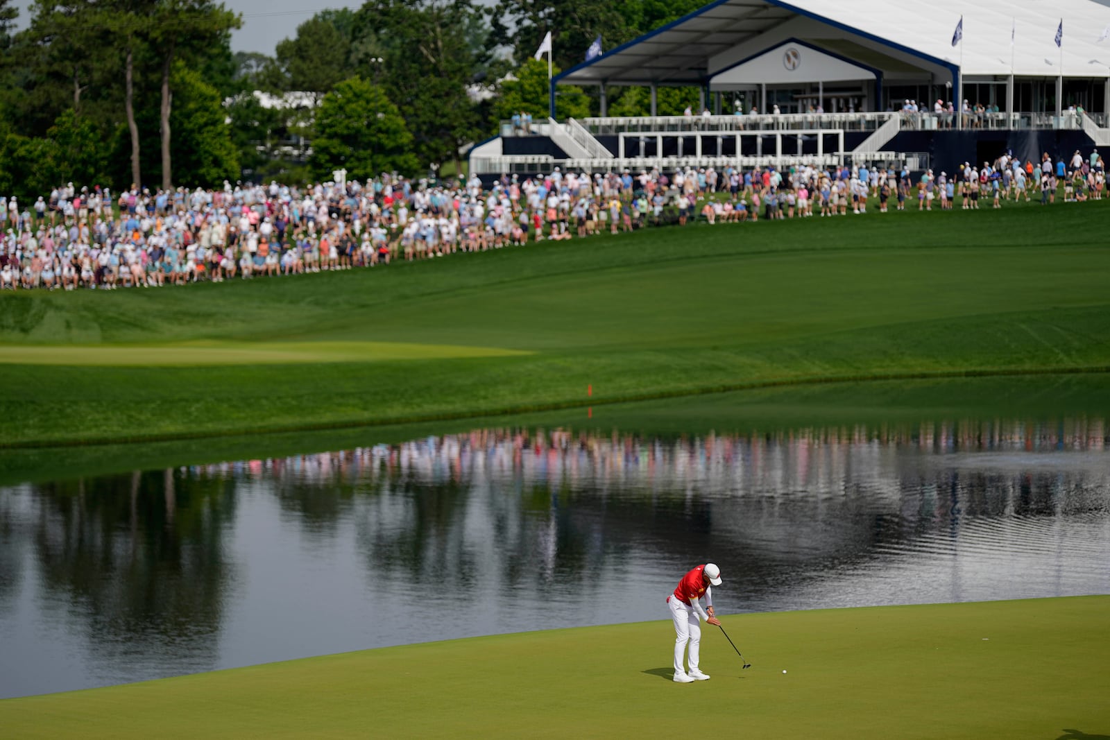 Sergio Garcia, of Spain, putts on the 14th hole during the second round of the PGA Championship golf tournament at the Quail Hollow Club, Friday, May 16, 2025, in Charlotte, N.C. (AP Photo/George Walker IV)
