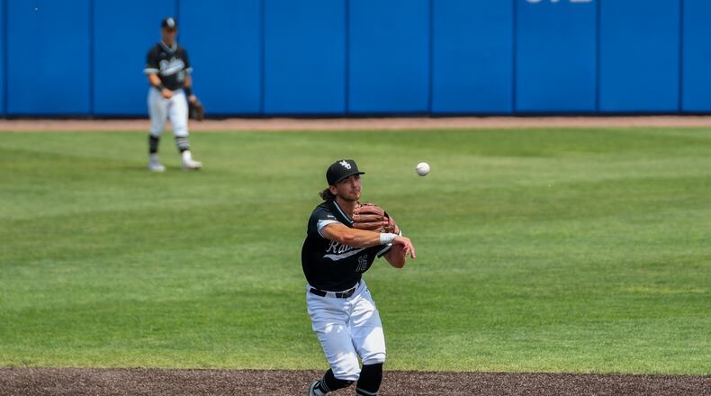 Wright State's Luke Arnold throws out a runner durnig Saturday's NCAA Regional game vs. North Carolina. Wright State Athletics photo